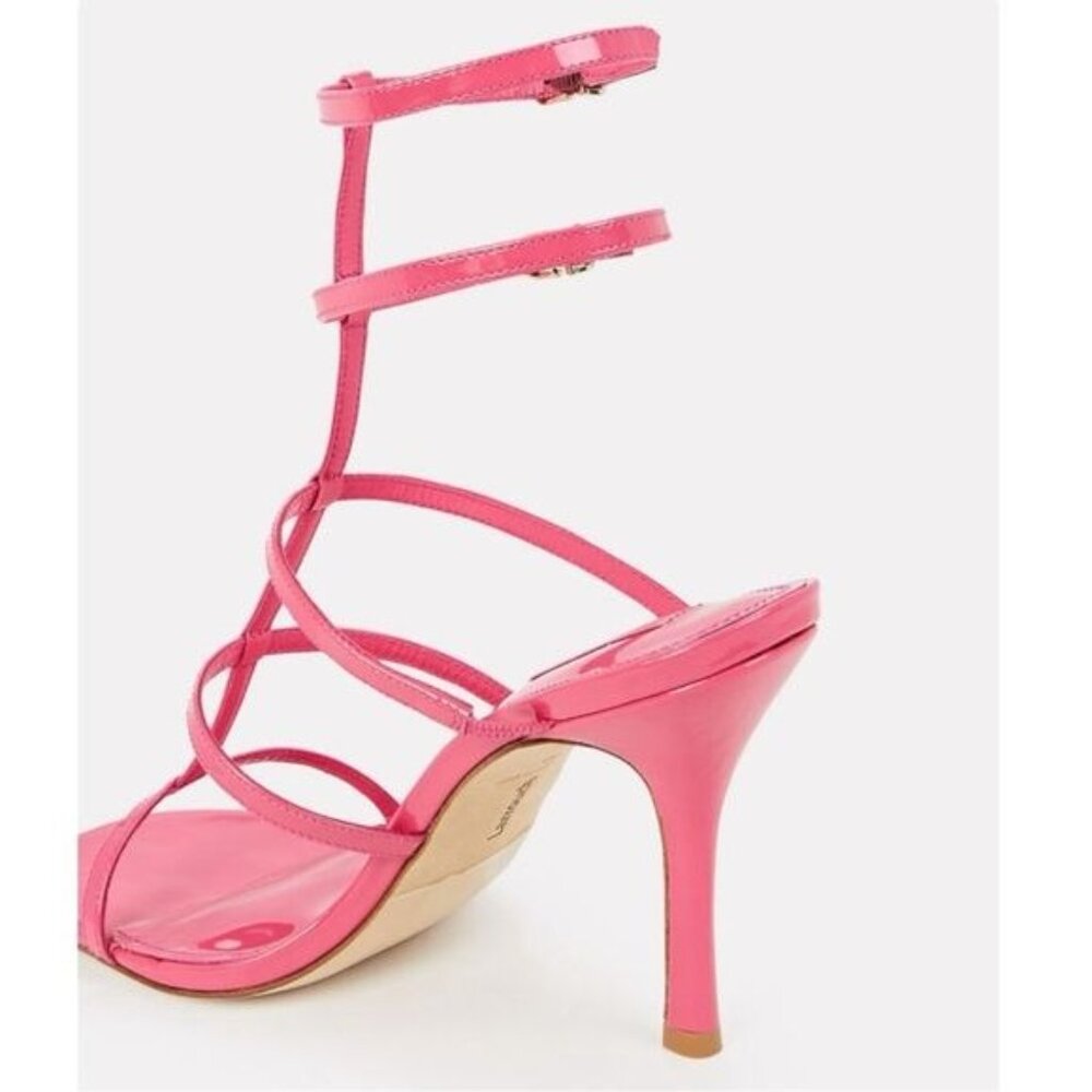 Larroude Serena Strappy Stilettos  Sandal in Patent Pink Size 6.5 - Picture 3 of 14